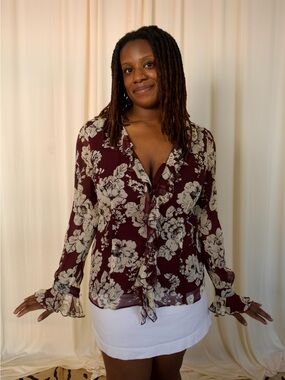 Nine West 100% silk floral blouse